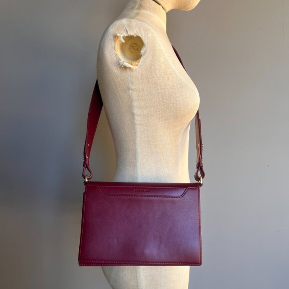 All Black Brand Crossbody Burgundy Leather Bag Handbag - Picture 2 of 8